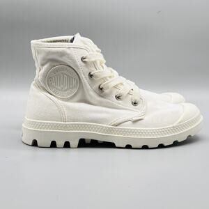 Palladium Boots Womens 6 White Canvas Pampa Hi Sneaker Ankle Lace Up Lug Sole